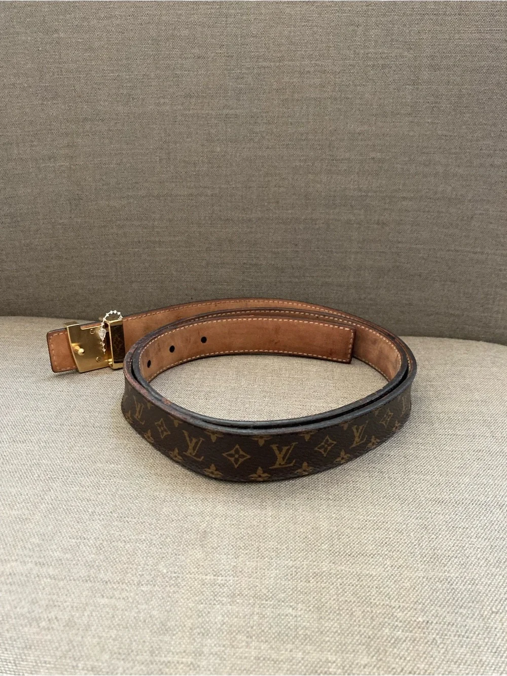 Louis Vuitton Monogram Canvas Belt with Gold LV Buckle